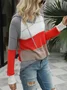Pulls Décontracté Bloc de Couleur Printemps / Automne Micro-élasticité Manches Longues Fil/fil de laine Régulier Droit Régulier pour Femmes