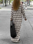 Femmes Rayé Kaki Sweat-shirt à Capuche Confortable Robe Maxi Décontracté