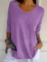 Pulls Décontracté Plain Printemps / Automne Quotidien Manches trois quarts Régulier Droit Régulier Élasticité moyenne pour Femmes