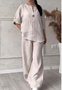 Deux Pièces Ensembles Femmes Décontracté Plain Printemps / Automne Naturel Micro-élasticité Quotidien Ample Manches Longues Top Avec Pantalons