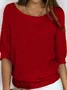 Pulls Décontracté Plain Printemps / Automne Ample Manches trois quarts Col Rond Fil/fil de laine Droit Régulier pour Femmes