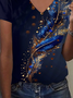 T-shirts Décontracté Été à Motif de Plume Col V Aucune élasticité Ample Régulier Droit Régulier pour Femmes