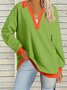Chemisiers1 Décontracté Bloc de Couleur Printemps / Automne Polyester Col V Ample Manches Longues Régulier Droit pour Femmes