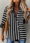 Chemises Rayé Décontracté Printemps / Automne Polyester Ample Manches Longues Droit Régulier Col de Chemise pour Femmes