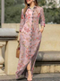 Femmes Géométrique Rose Col Montant Confortable Robe Maxi Décontracté