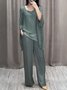 Deux Pièces Ensembles Décontracté Bloc de Couleur Été Col V Brillant Naturel Micro-élasticité Ample Top Avec Pantalons pour Femmes