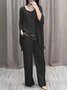 Deux Pièces Ensembles Décontracté Bloc de Couleur Été Col V Brillant Naturel Micro-élasticité Ample Top Avec Pantalons pour Femmes