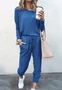 Deux Pièces Ensembles Femmes Décontracté Plain Printemps / Automne Naturel Ample Jersey Manches Longues Top Avec Pantalons Régulier