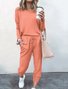 Deux Pièces Ensembles Femmes Décontracté Plain Printemps / Automne Naturel Ample Jersey Manches Longues Top Avec Pantalons Régulier