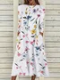 Femmes Floral Blanc Col Rond Confortable Robe Maxi Décontracté