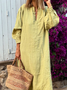 Femmes Plain Jaune Col V Confortable Robe Maxi Décontracté