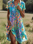 Femmes Rayé Brun Col de Chemise Confortable Mini Robe Décontracté