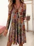 Femmes Floral Rouge Col V Confortable Mini Robe Décontracté