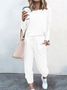 Deux Pièces Ensembles Femmes Décontracté Plain Printemps / Automne Naturel Ample Jersey Manches Longues Top Avec Pantalons Régulier