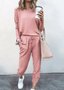 Deux Pièces Ensembles Femmes Décontracté Plain Printemps / Automne Naturel Ample Jersey Manches Longues Top Avec Pantalons Régulier