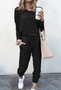 Deux Pièces Ensembles Femmes Décontracté Plain Printemps / Automne Naturel Ample Jersey Manches Longues Top Avec Pantalons Régulier