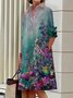 Femmes Floral Couleur 2 Col de Chemise Confortable Poche Couture Robe Mi-Longue Décontracté