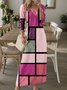 Femmes Abstrait Graphique Couleur 4 Col V Confortable Robe Maxi Décontracté