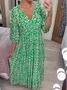 Femmes Ethnique Rouge Col V Confortable Robe Maxi Décontracté