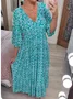 Femmes Ethnique Rouge Col V Confortable Robe Maxi Décontracté