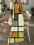 Femmes Abstrait Graphique Couleur 4 Col V Confortable Robe Maxi Décontracté