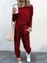 Deux Pièces Ensembles Femmes Décontracté Plain Printemps / Automne Naturel Ample Jersey Manches Longues Top Avec Pantalons Régulier