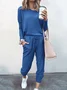 Deux Pièces Ensembles Femmes Décontracté Plain Printemps / Automne Naturel Ample Jersey Manches Longues Top Avec Pantalons Régulier