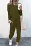 Deux Pièces Ensembles Femmes Décontracté Plain Printemps / Automne Naturel Ample Jersey Manches Longues Top Avec Pantalons Régulier
