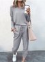 Deux Pièces Ensembles Femmes Décontracté Plain Printemps / Automne Naturel Ample Jersey Manches Longues Top Avec Pantalons Régulier