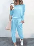 Deux Pièces Ensembles Femmes Décontracté Plain Printemps / Automne Naturel Ample Jersey Manches Longues Top Avec Pantalons Régulier