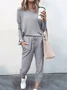 Deux Pièces Ensembles Femmes Décontracté Plain Printemps / Automne Naturel Ample Jersey Manches Longues Top Avec Pantalons Régulier