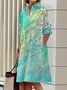 Femmes Floral Couleur 2 Col de Chemise Confortable Poche Couture Robe Mi-Longue Décontracté