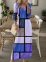 Femmes Abstrait Graphique Couleur 4 Col V Confortable Robe Maxi Décontracté