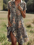 Femmes Rayé Brun Col de Chemise Confortable Mini Robe Décontracté