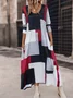 Femmes Géométrique Noir Col Rond Confortable Robe Maxi Décontracté