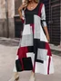 Femmes Géométrique Noir Col Rond Confortable Robe Maxi Décontracté