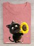 T-shirts Décontracté Été Chat Coton Ample Manches Courtes Régulier Régulier Oui pour Femmes