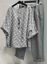 Deux Pièces Ensembles Pois Polka Décontracté Été Polyester Naturel Ample Top Avec Pantalons Droit Régulier pour Femmes