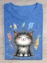 T-shirts Décontracté Été Chat Quotidien Ample Manches Courtes Col Rond Droit Élasticité moyenne pour Femmes