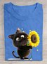 T-shirts Décontracté Été Chat Coton Ample Manches Courtes Régulier Régulier Oui pour Femmes