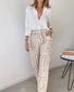 Deux Pièces Ensembles Décontracté Abstrait Printemps / Automne Polyester Micro-élasticité Ample Top Avec Pantalons Droit Régulier pour Femmes
