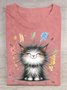 T-shirts Décontracté Été Chat Quotidien Ample Manches Courtes Col Rond Droit Élasticité moyenne pour Femmes
