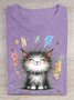 T-shirts Décontracté Été Chat Quotidien Ample Manches Courtes Col Rond Droit Élasticité moyenne pour Femmes