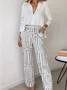 Deux Pièces Ensembles Décontracté Abstrait Printemps / Automne Polyester Micro-élasticité Ample Top Avec Pantalons Droit Régulier pour Femmes