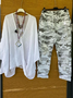 Deux Pièces Ensembles Décontracté Printemps / Automne Camouflage Naturel Micro-élasticité Quotidien Manches trois quarts Top Avec Pantalons Régulier pour Femmes