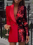 Micro-élasticité à Col Revers Manches Longues Régulier Géométrique Blazer Brillant pour Femmes
