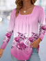 Chemisiers1 Décontracté Floral Printemps / Automne Polyester Col Carré Quotidien Coupe Régulière Droit Régulier pour Femmes