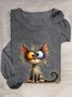 T-shirts Décontracté Printemps / Automne Chat Ample Manches Longues en Mélangé de Coton Régulier Élasticité moyenne Oui pour Femmes