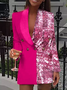 Micro-élasticité à Col Revers Manches Longues Régulier Géométrique Blazer Brillant pour Femmes