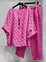 Deux Pièces Ensembles Pois Polka Décontracté Été Polyester Naturel Ample Top Avec Pantalons Droit Régulier pour Femmes